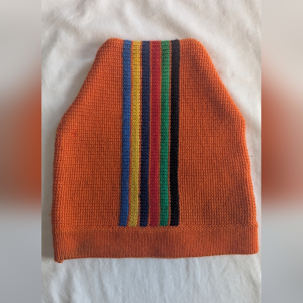 Vintage Meister Wool 3 Point Beanie Orange With Rainbow Stripes Unisex